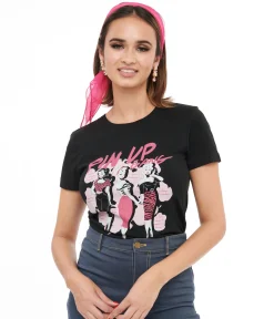 1950s Black Pin Up Gang Fitted Graphic Tee