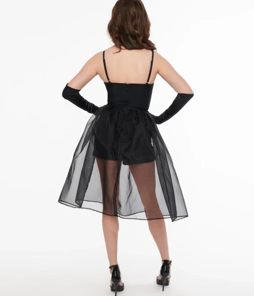 1980s Black Prima Belle Bustier Romper Dress