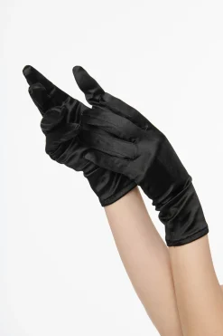 1950s Black Satin Wrist Length Gloves