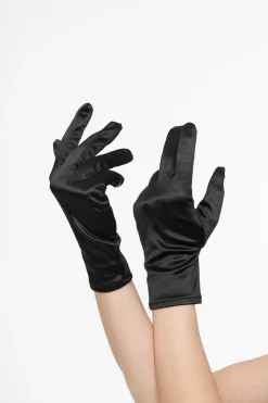 1950s Black Satin Wrist Length Gloves