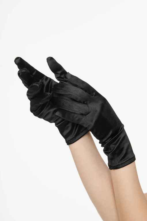 1950s Black Satin Wrist Length Gloves