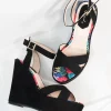 1970s Black Suede Platform Sandal Wedge