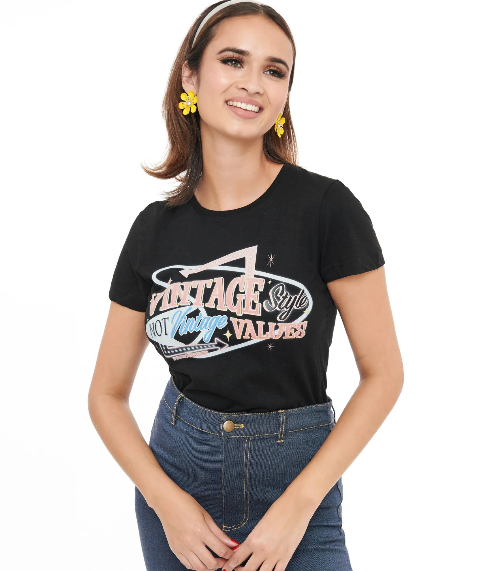 1950s Black Vintage Style Not Vintage Values Fitted Graphic Tee