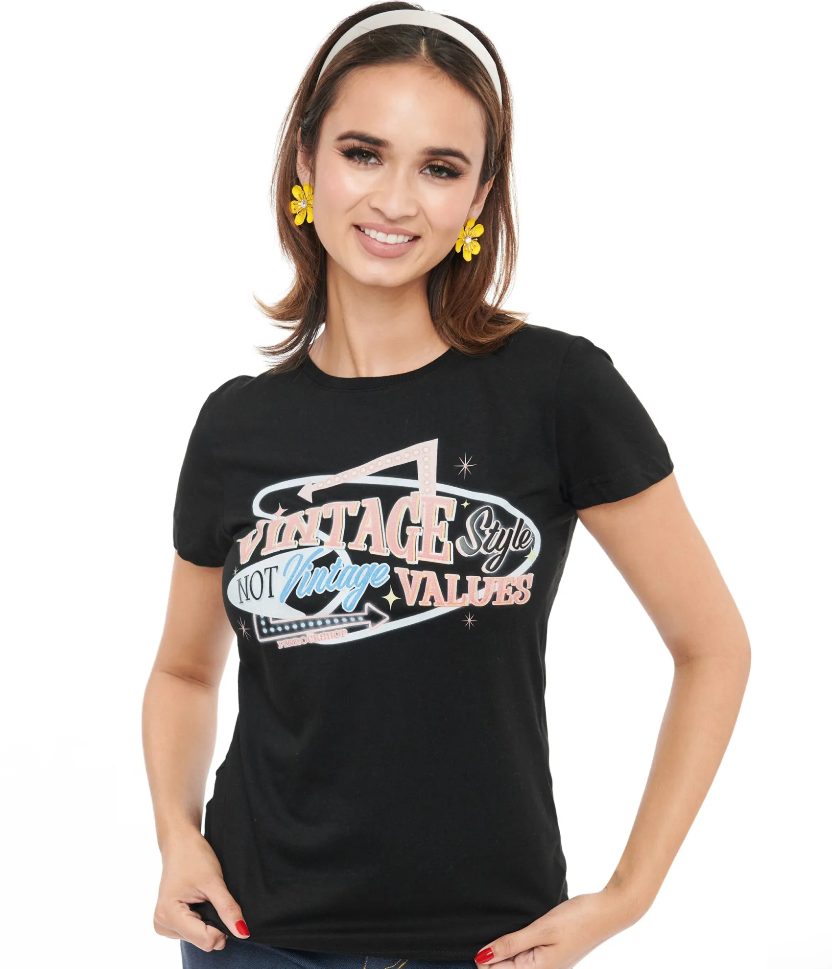 1950s Black Vintage Style Not Vintage Values Fitted Graphic Tee