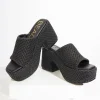 1970s Black Woven Jute Platform Mule Sandals