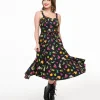 1950s Black Zombie Print Lori Swing Dress