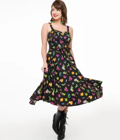 1950s Black Zombie Print Lori Swing Dress