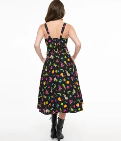 1950s Black Zombie Print Lori Swing Dress