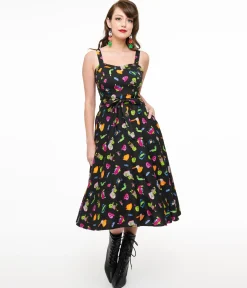 1950s Black Zombie Print Lori Swing Dress