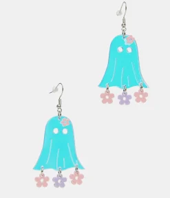 1960s Blue Groovy Ghost Flower Power Earrings