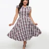 1950s Brown & Blue Plaid Swing Dress