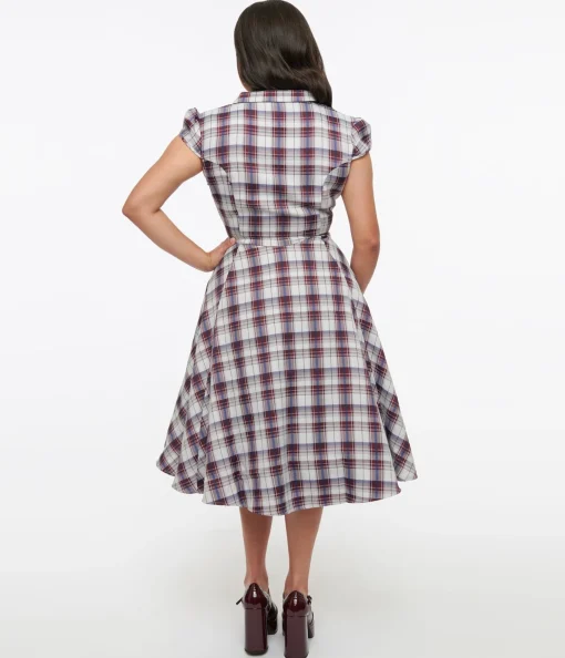 1950s Brown & Blue Plaid Swing Dress