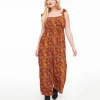 1970s Brown & Orange Flower Child Silk Jumpsuit