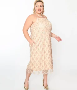 1920s Champagne Sequin Fringe Midi Dress