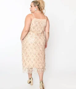1920s Champagne Sequin Fringe Midi Dress