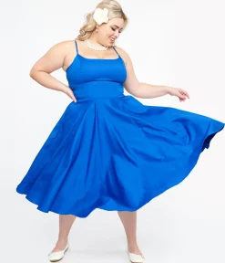 1950s Cobalt Blue Cotton Swing Dress