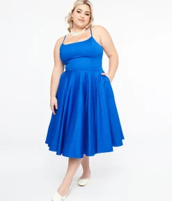 1950s Cobalt Blue Cotton Swing Dress