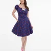1950s Collectif Blue & Mixed Berries Print Dolores Mini Dress
