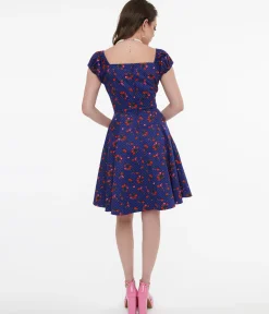 1950s Collectif Blue & Mixed Berries Print Dolores Mini Dress