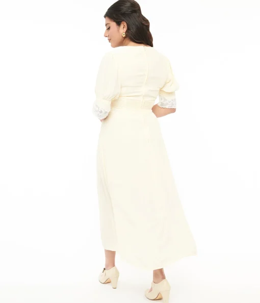 1930s Cream & White Lace Midi Dress