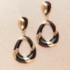 1920s Deco Black & Gold Swirl Drop Earrings