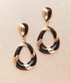 1920s Deco Black & Gold Swirl Drop Earrings