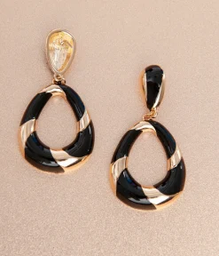 1920s Deco Black & Gold Swirl Drop Earrings
