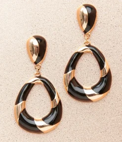 1920s Deco Black & Gold Swirl Drop Earrings