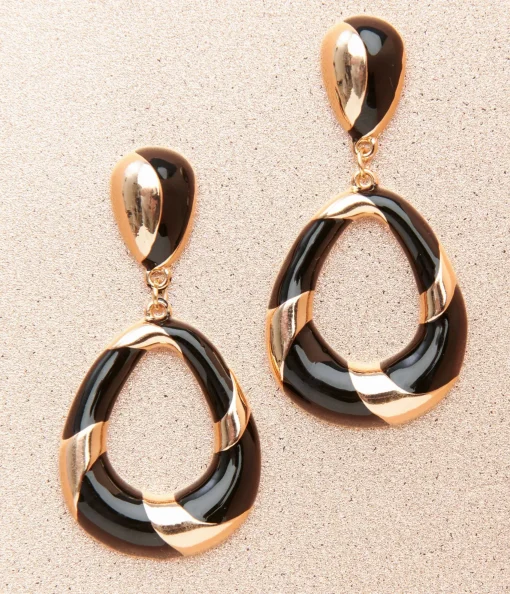 1920s Deco Black & Gold Swirl Drop Earrings