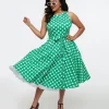 1950s Green & White Polka Dot Tie Swing Dress