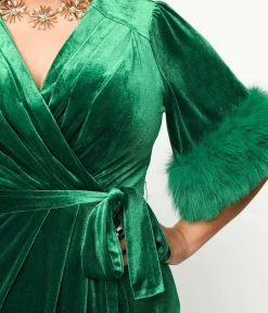 1940s Green Velvet Fifth Avenue Wrap Wiggle Dress