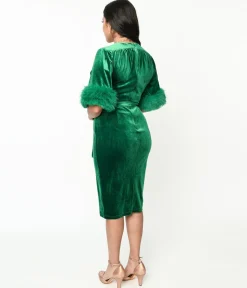 1940s Green Velvet Fifth Avenue Wrap Wiggle Dress