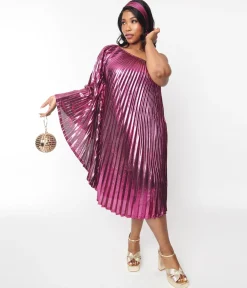 1970s Metallic Magenta Pleated Caftan