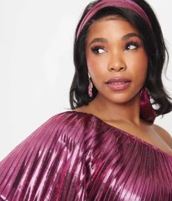 1970s Metallic Magenta Pleated Caftan
