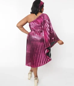 1970s Metallic Magenta Pleated Caftan