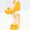 1990s Mustard Yellow Leatherette Platform Sandal Wedge