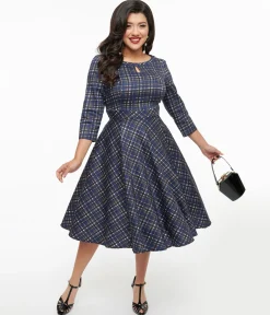 1950s Navy Plaid Anna Swing Dress