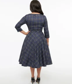 1950s Navy Plaid Anna Swing Dress