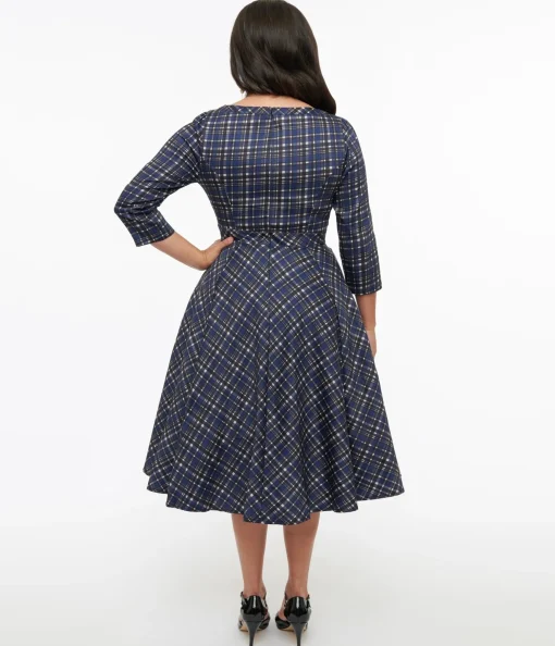1950s Navy Plaid Anna Swing Dress