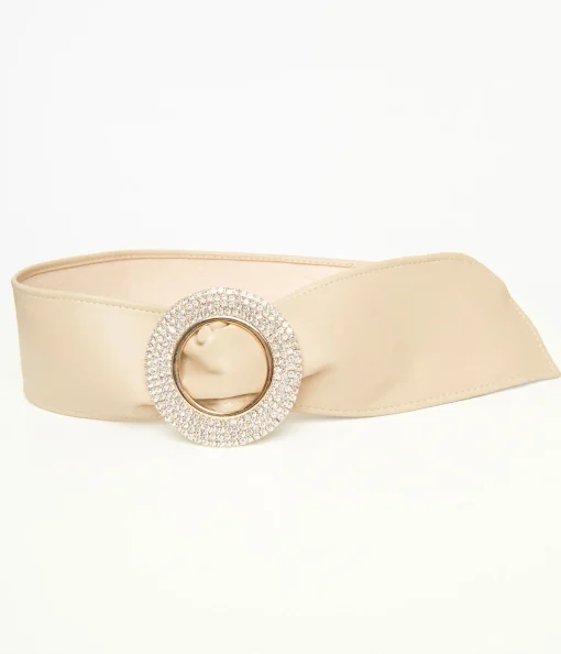 1960s Nude & Silver Rhinestone Buckle Belt