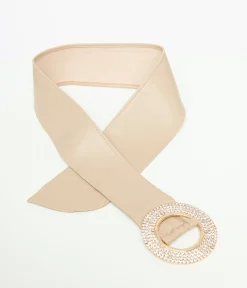 1960s Nude & Silver Rhinestone Buckle Belt