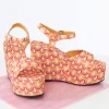 1970s Orange & Yellow Scallop Print Platform Wedges