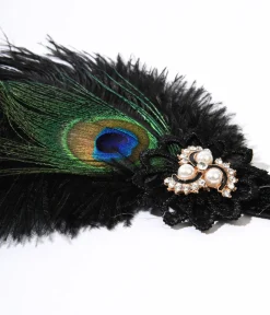 1920s Peacock Feather & Pearl Gem Flapper Headband