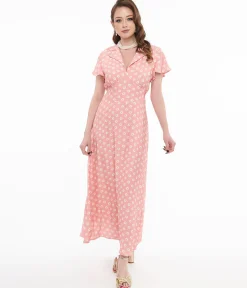 1930s Pink Daisy Salome Midi Dress