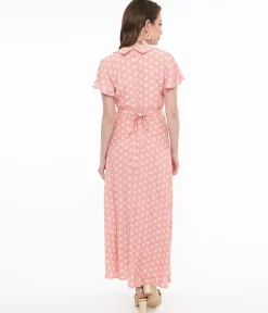 1930s Pink Daisy Salome Midi Dress