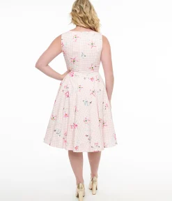 1950s Pink Gingham & Floral Cotton Swing Dress