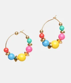 1980s Rainbow Bead Hoop Earrings