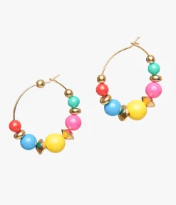 1980s Rainbow Bead Hoop Earrings