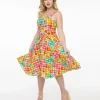 1950s Rainbow Watercolor Polka Dot Lori Swing Dress