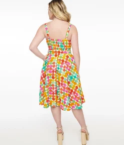1950s Rainbow Watercolor Polka Dot Lori Swing Dress